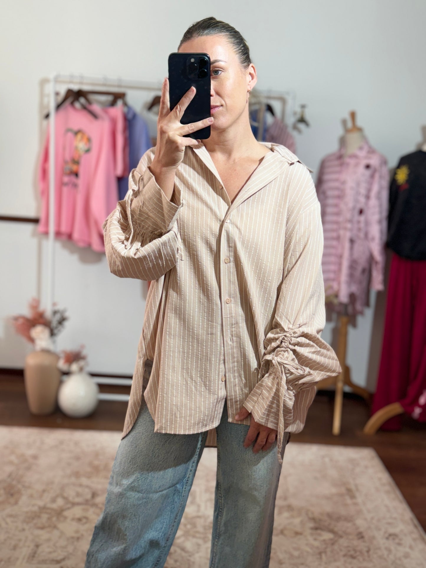 Billie Stripe Shirt Beige